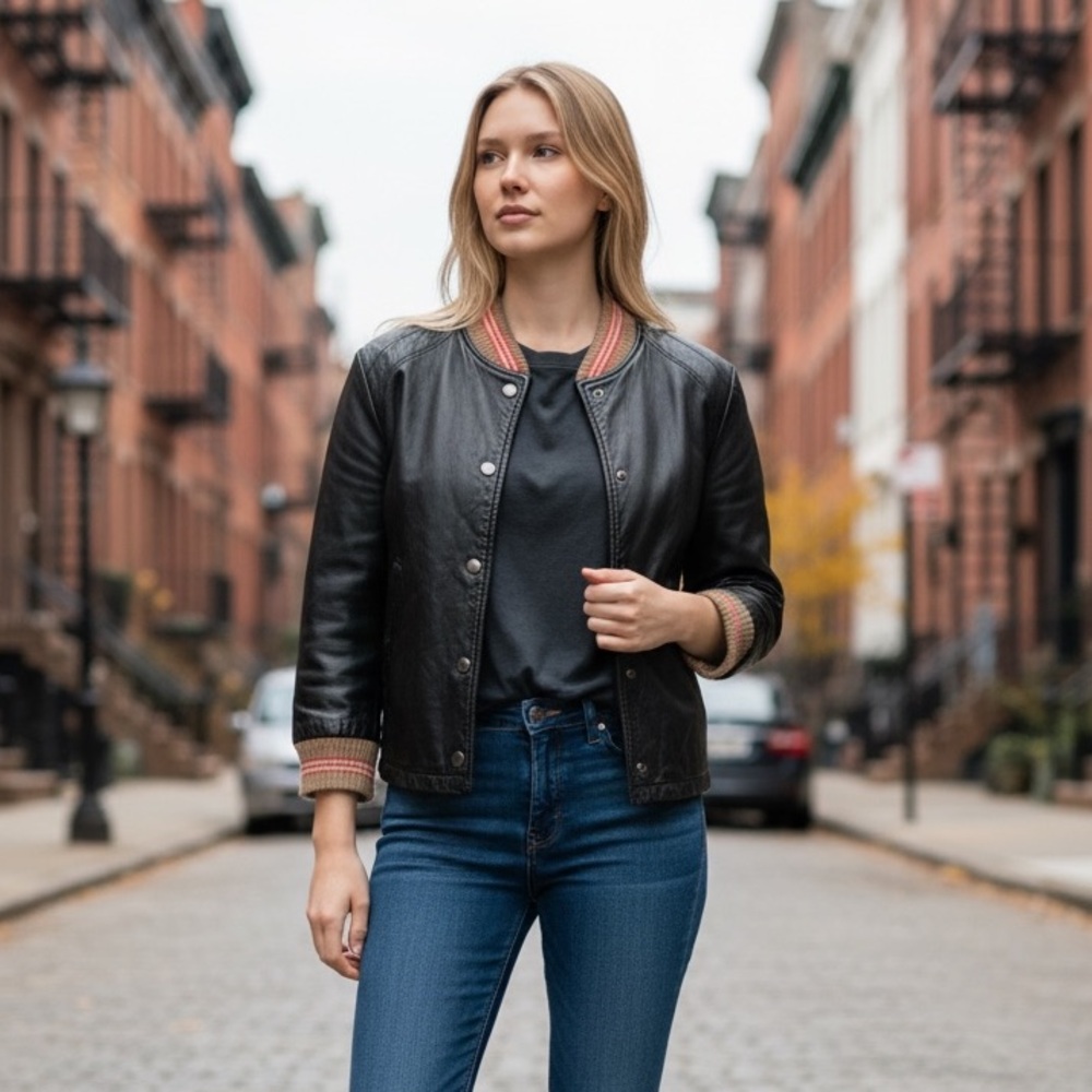 BCBGMaxAzria Black Bomber Leather Jacket - Picture 13 of 13